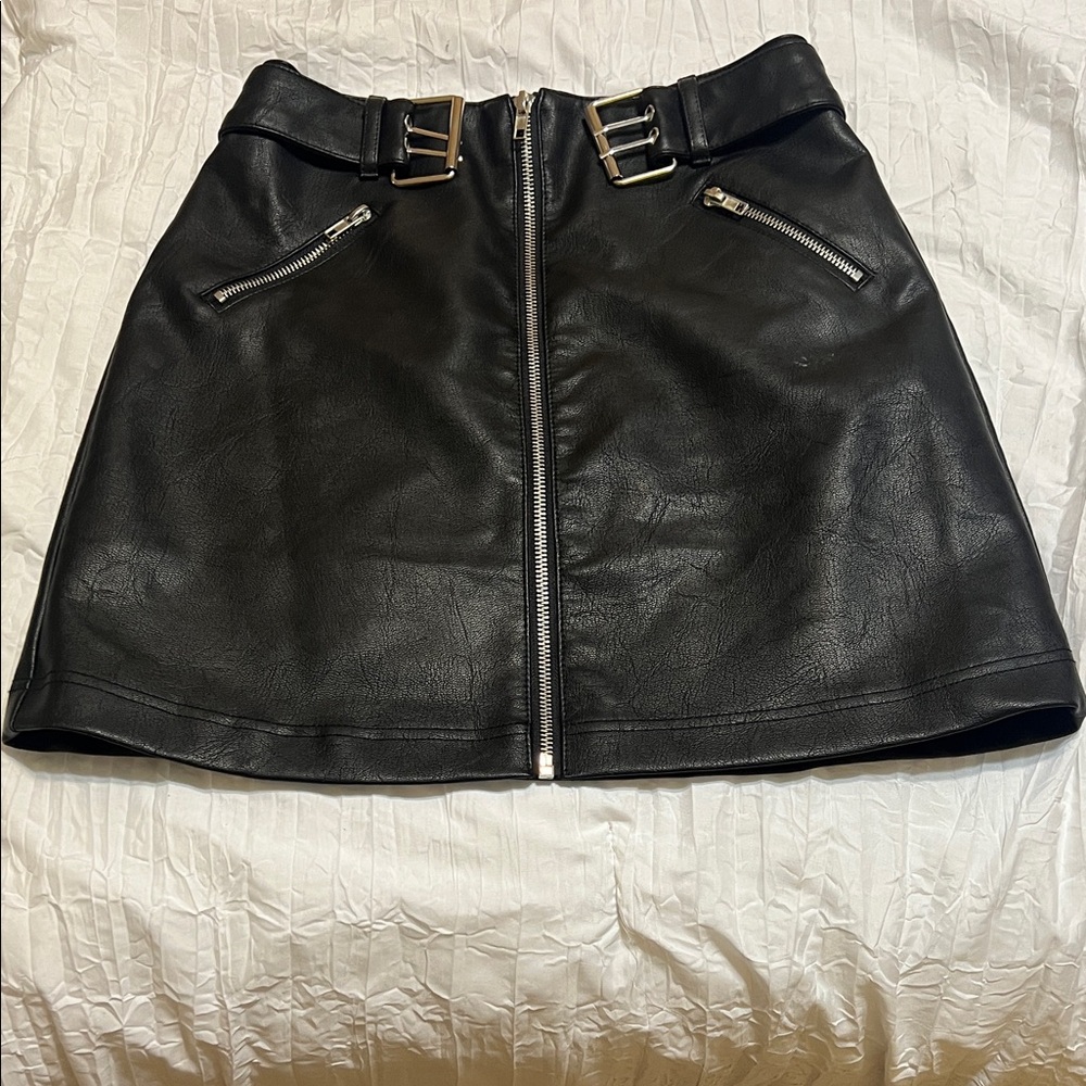 Haute Monde Black Mini Skirt with Buckle Accents